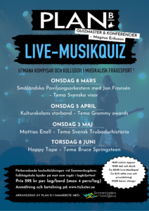 Affisch till musikquiz, samma information finns i texten.