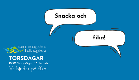 Bild med pratbubblor Text "snacka och fika"