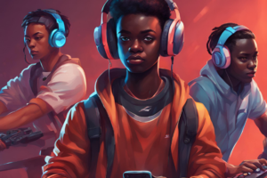 AI genererad bild på 3 personer som spelar e-sport